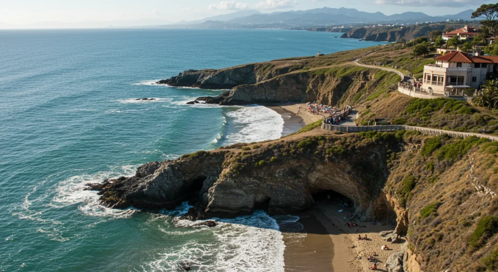 Jaco Beach Costa Rica scenic coastline with waves and cliffs.